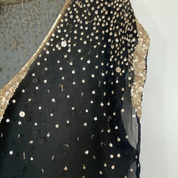 Vintage Shag Black Cream Sequin Embellished Blouse Top - Picture 8 of 16